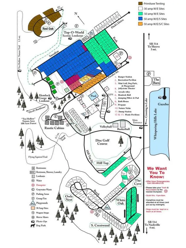 whispering hills jellystone site map